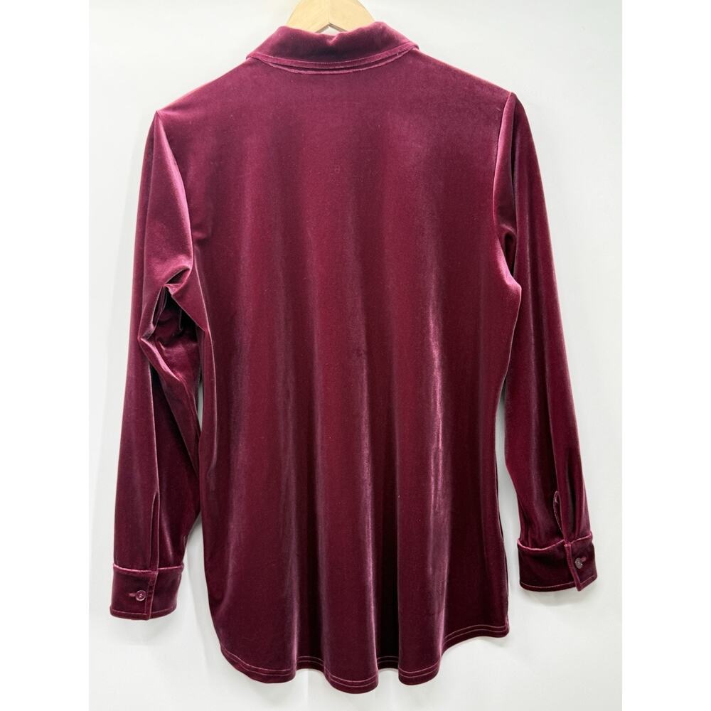 Soft Surroundings S Velvet Top Blouse Button Front Burgundy Stretch Soft - Picture 2 of 10